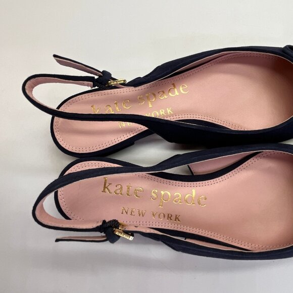 Kate Spade Veronica Flat Size 8 B Navy Suede Slingback Bow Pointed Toe Shoe - Picture 10 of 14